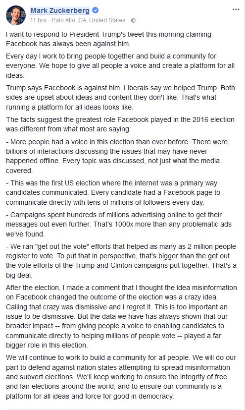 mark zuckerberg post trump