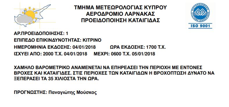 ΚΙΤΡΙΝΗ ΠΡΟΕΙΔΟΠΟΙΗΣΗ