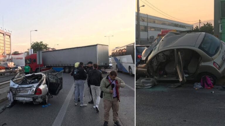 Καρέ-καρέ η στιγμή που νταλίκα παρασέρνει δύο οχήματα και σκορπίζει το θάνατο